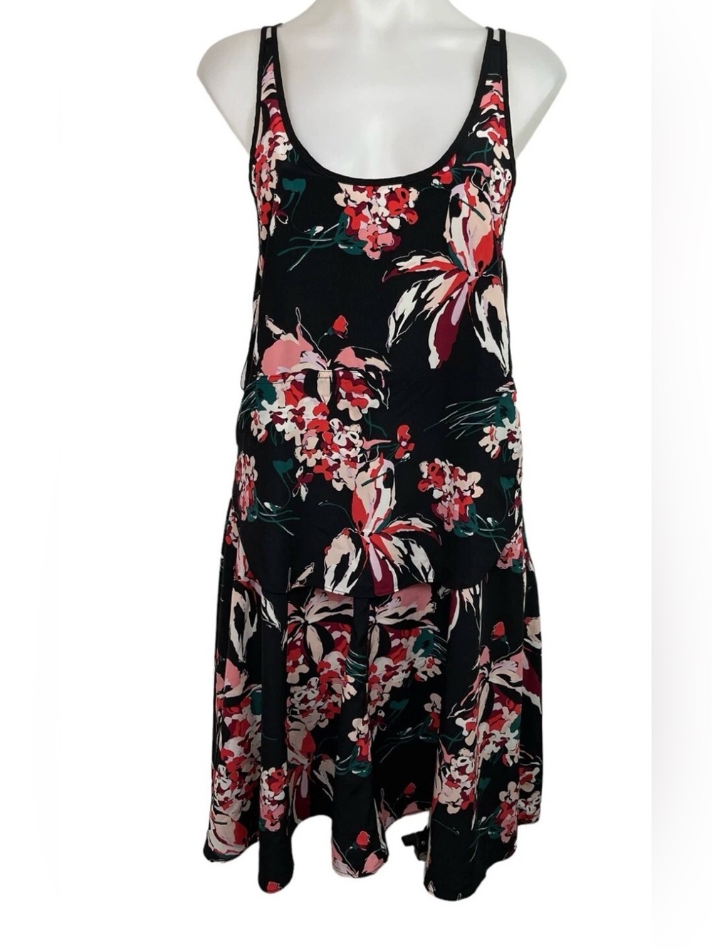 Derek Lamb Athleta Dress Tiered Floral Black Small